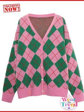 Long Sleeve V-Neck Button Knit Cardigan Sweater Loose Fit
